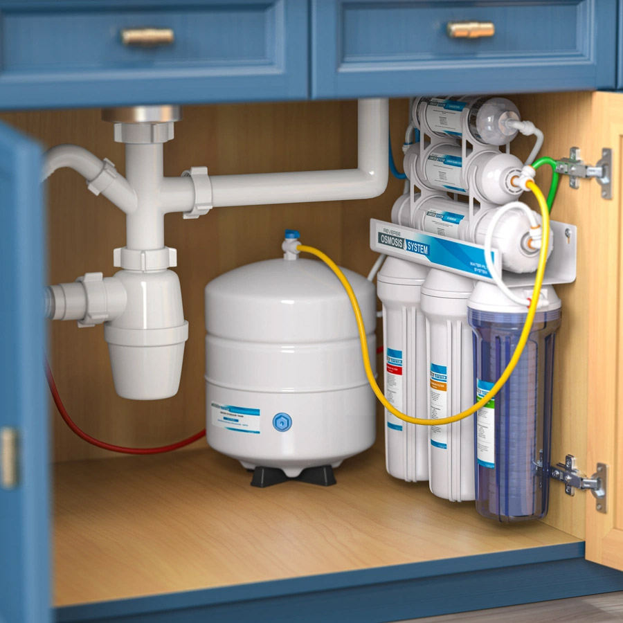 Reverse osmosis system under a sink