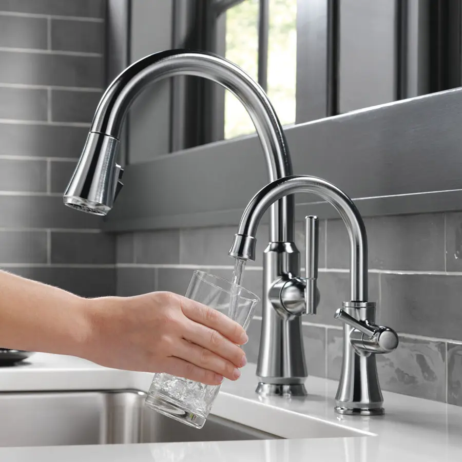 Close up of a hand getting water from a faucet